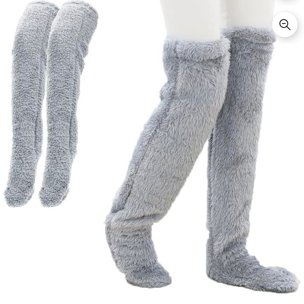 3 Lot - Over Knee Socks,Soft Cozy Long Fuzzy With Foot Opening For Comfort 3 Pac - Picture 3 of 4